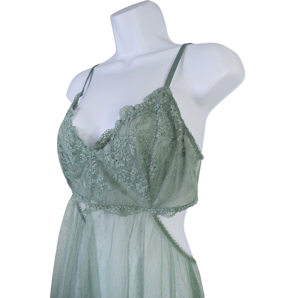 Victoria's Secret Babydoll Chemise Green Lace Mesh Lingerie Nightgown Sleepwear - Picture 5 of 13